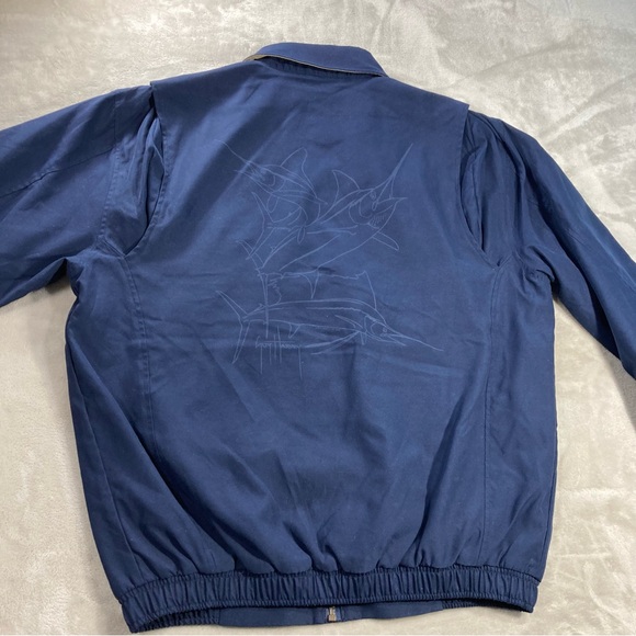 Guy Harvey Bomber Jacket Navy Blue Fish Print Full Zip Lined Blue Water Men Sz M - Picture 4 of 15